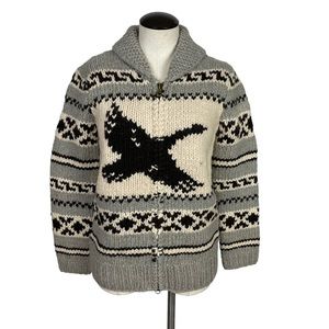 Eddie Bauer Hand Knit‎ Wool Full Zip Cowichan Goose Sweater Cardigan Medium